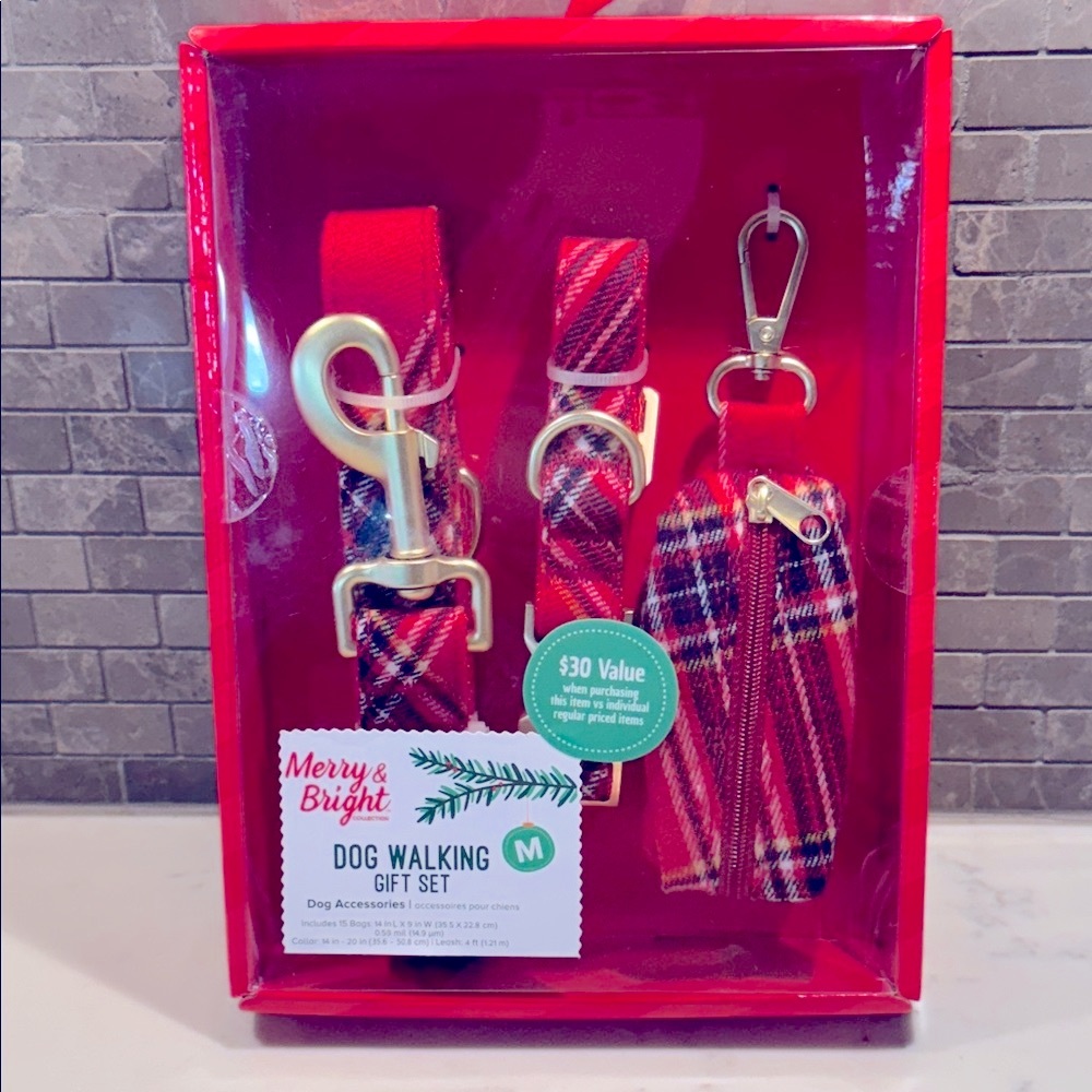 Merry and bright Red Plaid Dog Walking Gift Set